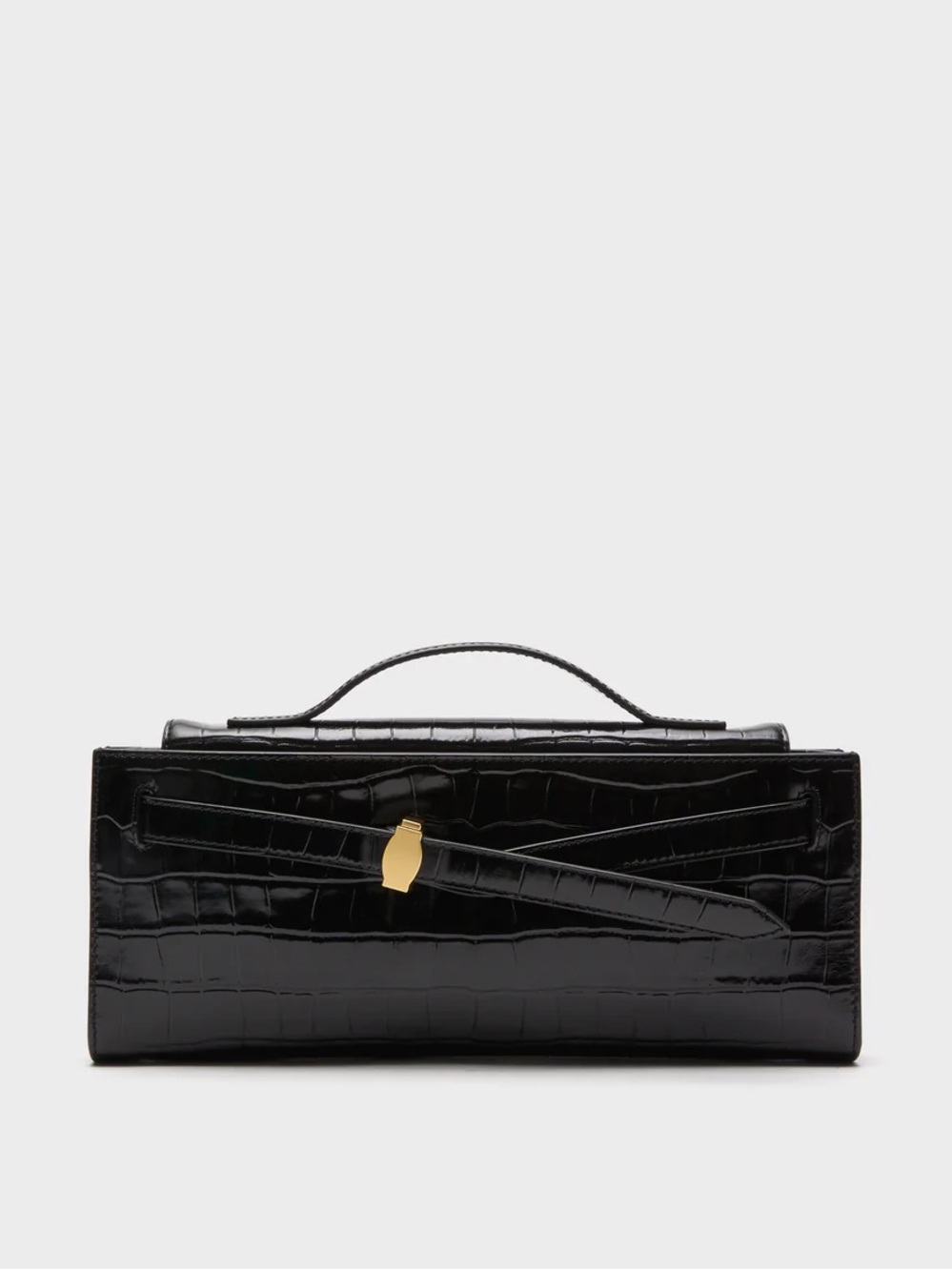 Veronica Beard Black Croc Embossed Dash Clutch